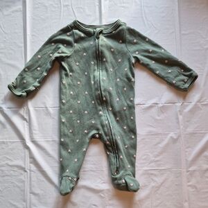 Cloud Island Foresty Olive Green Newborn Footie With Hearts Print